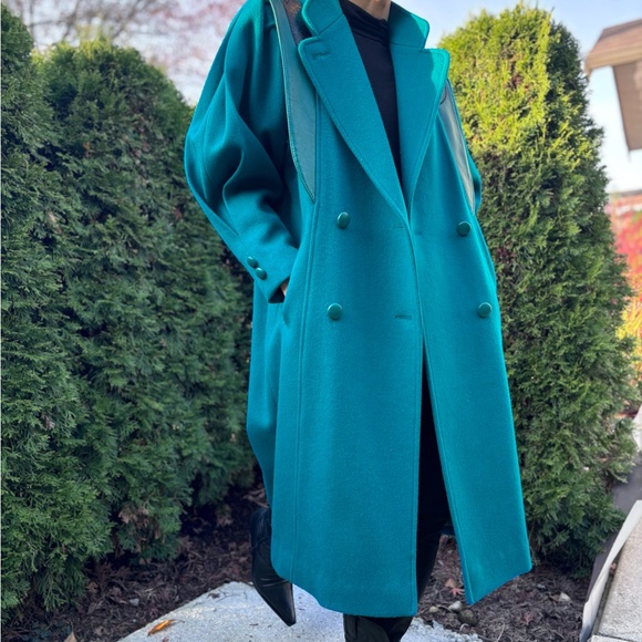 Structural turquoise vintage trench coat - Picture 2 of 7